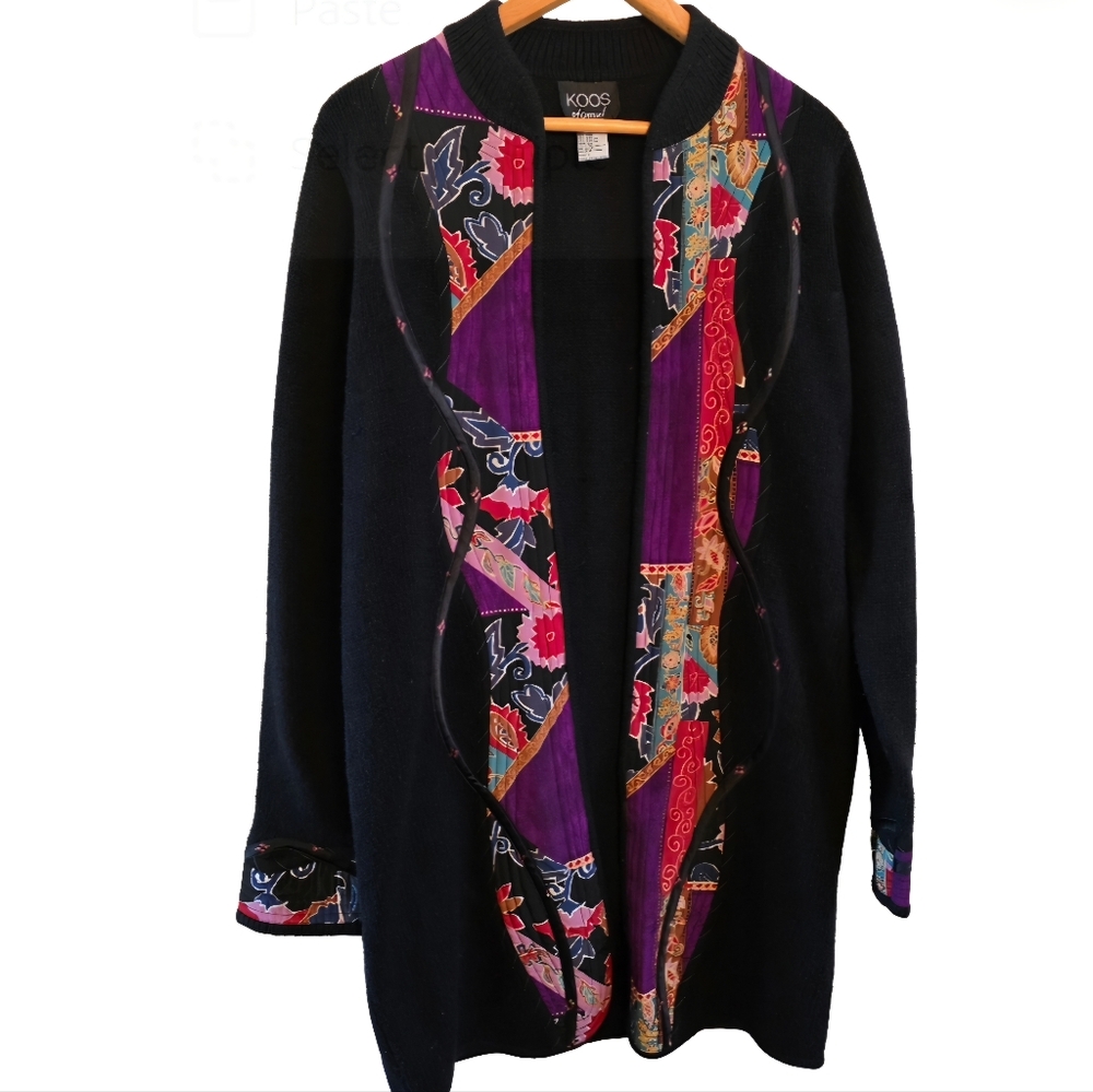 Koos Y2K Artsy Long Wool Silk Vintage Oversized Boho Patchwork Large Sweater